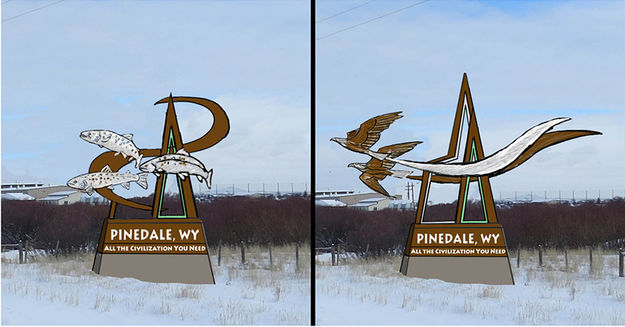 Proposed Pinedale gateway signs. Photo by Pinedale Fine Arts Council.