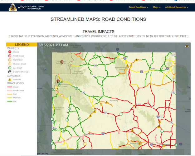 Wyoming roads March 15, 2021. Photo by Pinedale Online.