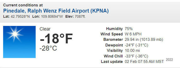 Minus 18 in Pinedale. Photo by National Weather Service.