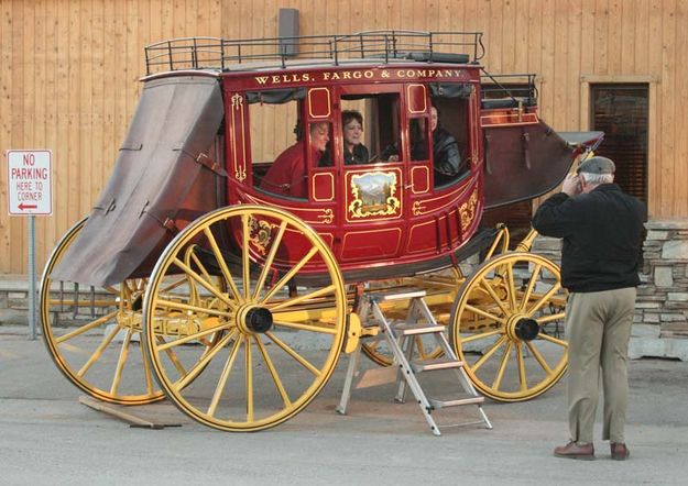 Posing in the Stagecoach. Photo by Dawn Ballou, Pinedale Online.