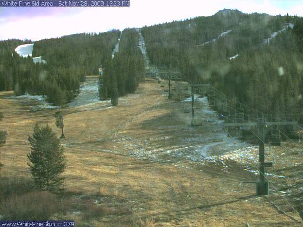 Waiting for snow. Photo by White Pine Lodge webcam.