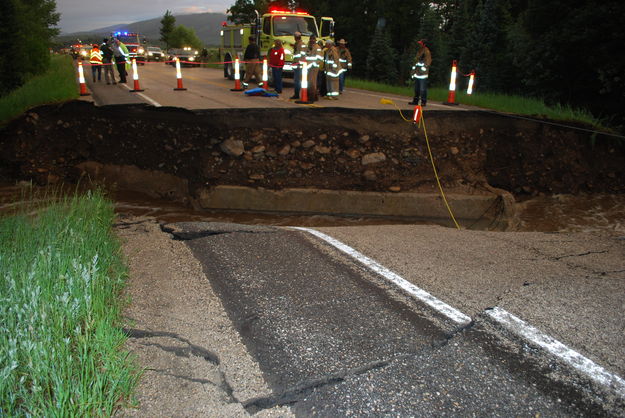 Road wash-out. Photo by Wyoming Highway Patrol.