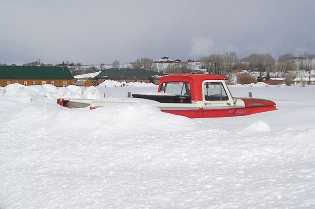 Buried truck. Photo by Dawn Ballou, Pinedale Online.