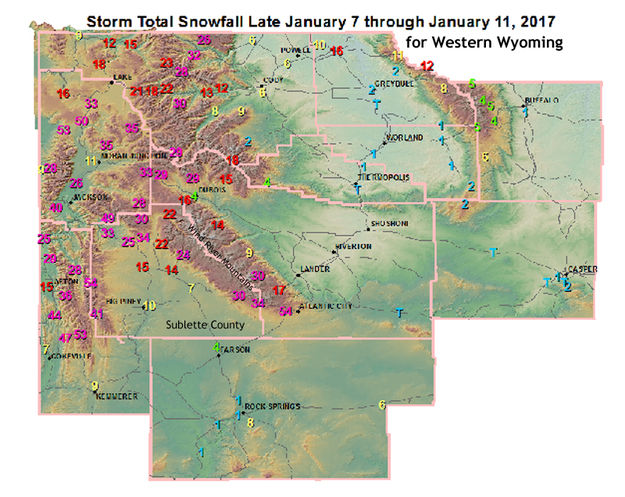 January snow storm totals. Photo by National Weather Service.