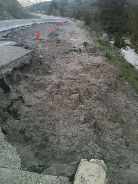 Road damage. Photo by Bob Rule, KPIN 101.1 FM Radio.