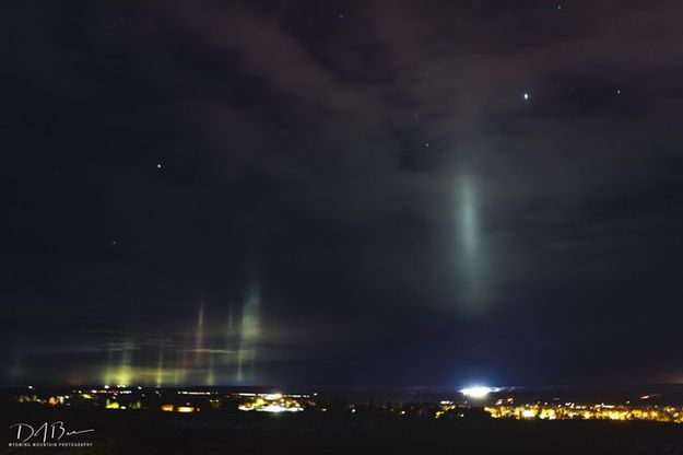 Light Pillars March 16 2018. Photo by Dave Bell.