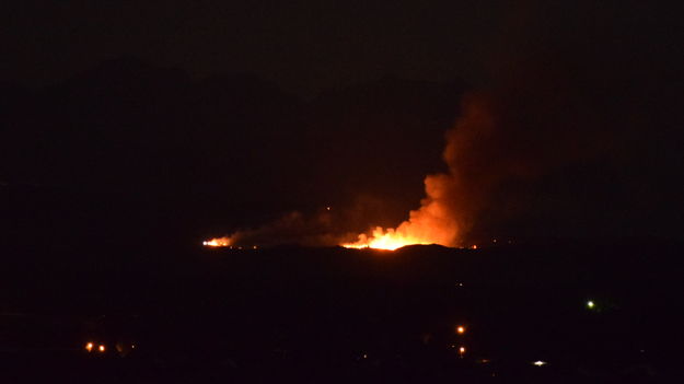 Tannerite Fire at night. Photo by Rebecca Mulanix.