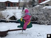 Riding the frog. Photo by Mindi Crabb.