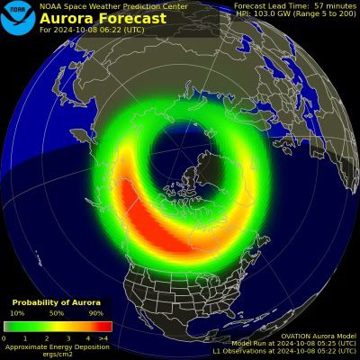 Aurora forecast for Oct 7 2024. Photo by Space Weather.